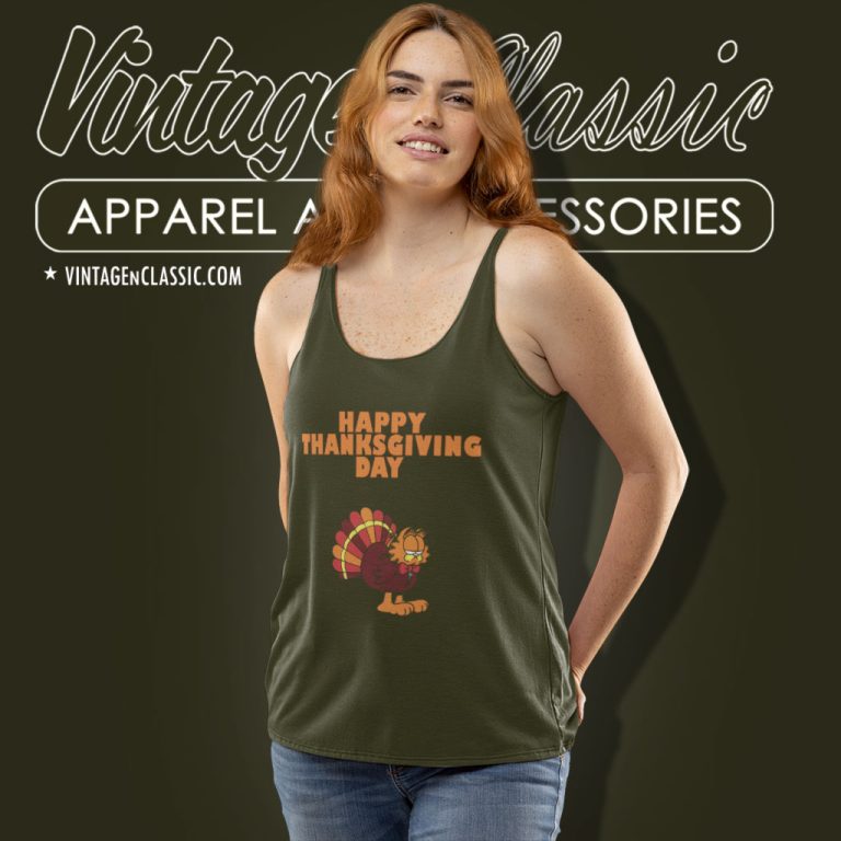 Garfield Happy Thanksgiving Day Tank Top Racerback Garfield Happy Thanksgiving Day Tank Top Racerback