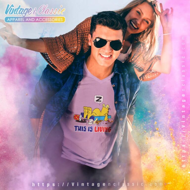 Garfield This Is Living V Neck TShirt Garfield This Is Living V Neck TShirt