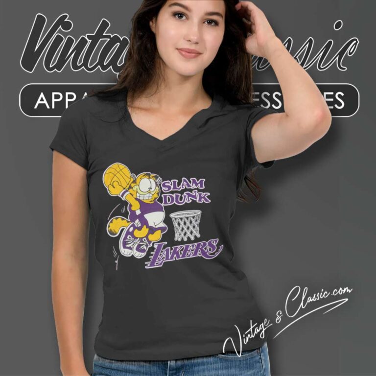 Garfield X Lakers Nba Slam Dunk V Neck TShirt Garfield X Lakers Nba Slam Dunk V Neck TShirt