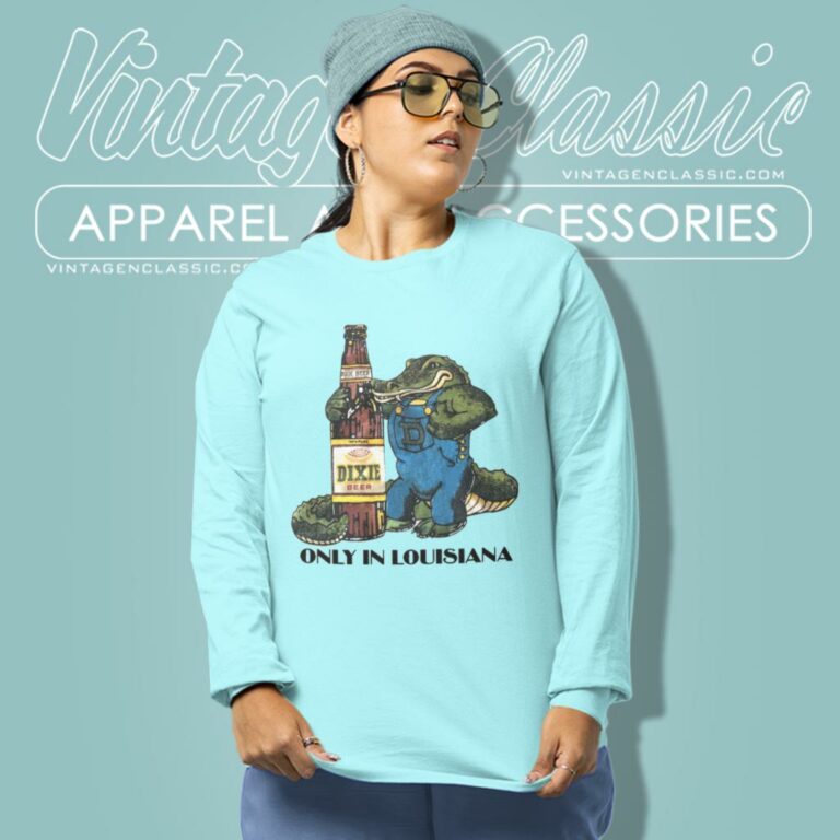 Gator Holding Dixie Beer Only In Louisiana Long Sleeve Tee Gator Holding Dixie Beer Only In Louisiana Long Sleeve Tee