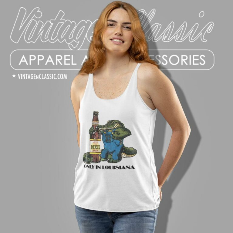Gator Holding Dixie Beer Only In Louisiana Tank Top Racerback Gator Holding Dixie Beer Only In Louisiana Tank Top Racerback