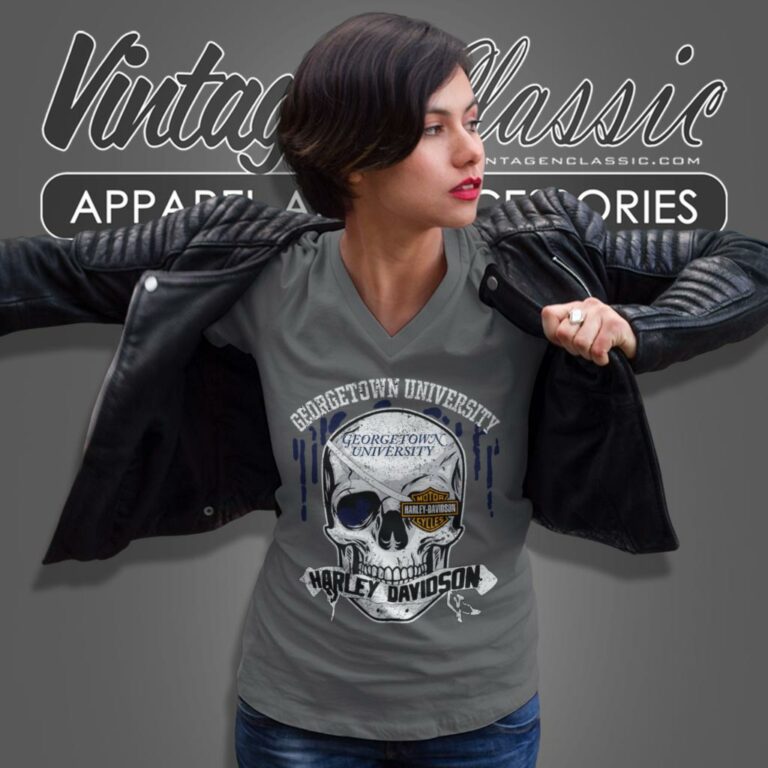 Georgetown University Harley Davidson Skull V Neck TShirt Georgetown University Harley Davidson Skull V Neck TShirt