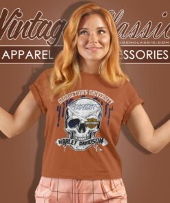 Georgetown University Harley Davidson Skull Women T Shirt