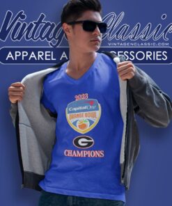 Georgia Bulldogs 2023 Capital One Orange Bowl Champs Logo V Neck TShirt