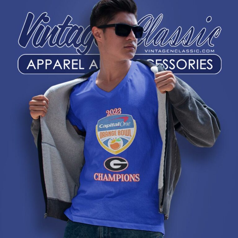Georgia Bulldogs 2023 Capital One Orange Bowl Champs Logo V Neck TShirt Georgia Bulldogs 2023 Capital One Orange Bowl Champs Logo V Neck TShirt