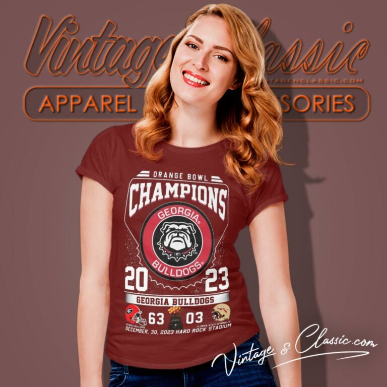 Georgia Bulldogs 2023 Orange Bowl Champions 63 03 Seminoles Women T Shirt Georgia Bulldogs 2023 Orange Bowl Champions 63 03 Seminoles Women T Shirt