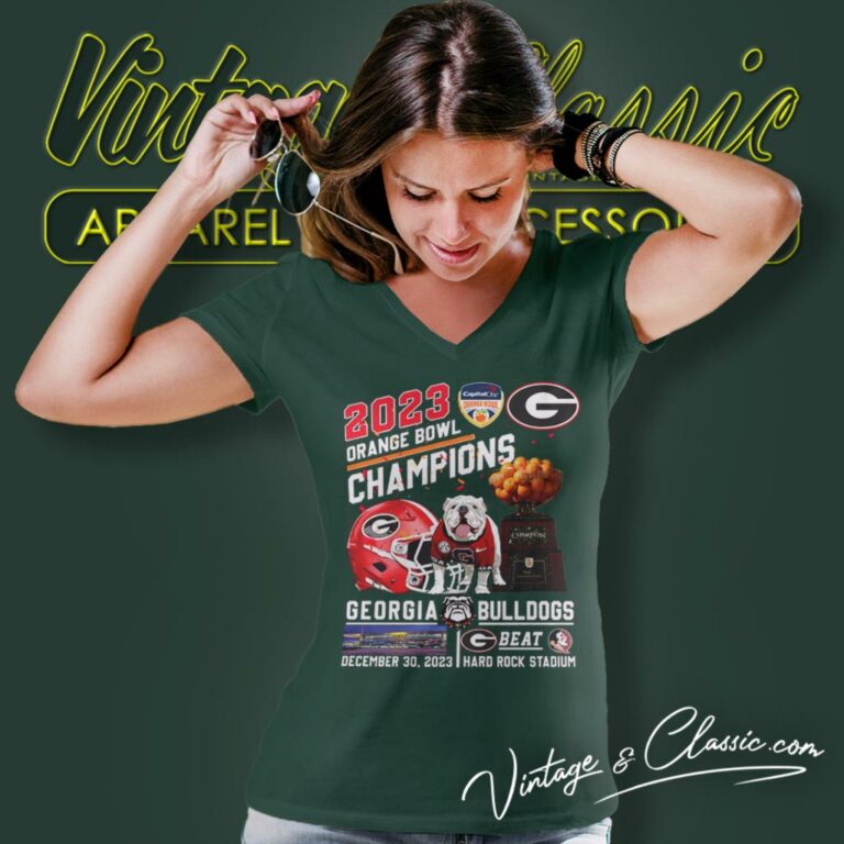 Georgia Bulldogs Beat Florida State Seminoles 2023 Orange Bowl Champions Hard Rock Stadium V Neck TShirt Georgia Bulldogs Beat Florida State Seminoles 2023 Orange Bowl Champions Hard Rock Stadium V Neck TShirt