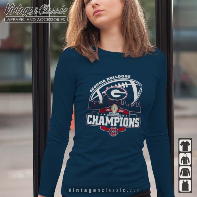 Georgia Bulldogs Skyline 2023 National Championship Champions Longsleeves Georgia Bulldogs Skyline 2023 National Championship Champions Longsleeves