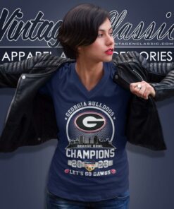 Georgia Bulldogs Skyline Orange Bowl Champions 2023 Lets Go Dawgs V Neck TShirt