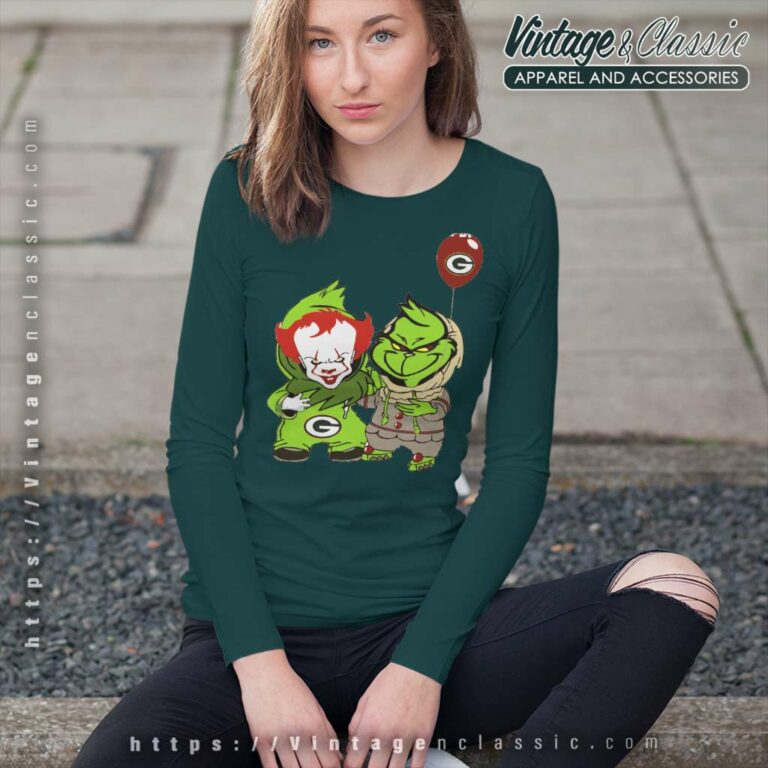 Green Bay Packers Pennywise Grinch Christmas Long Sleeve Tee Green Bay Packers Pennywise Grinch Christmas Long Sleeve Tee