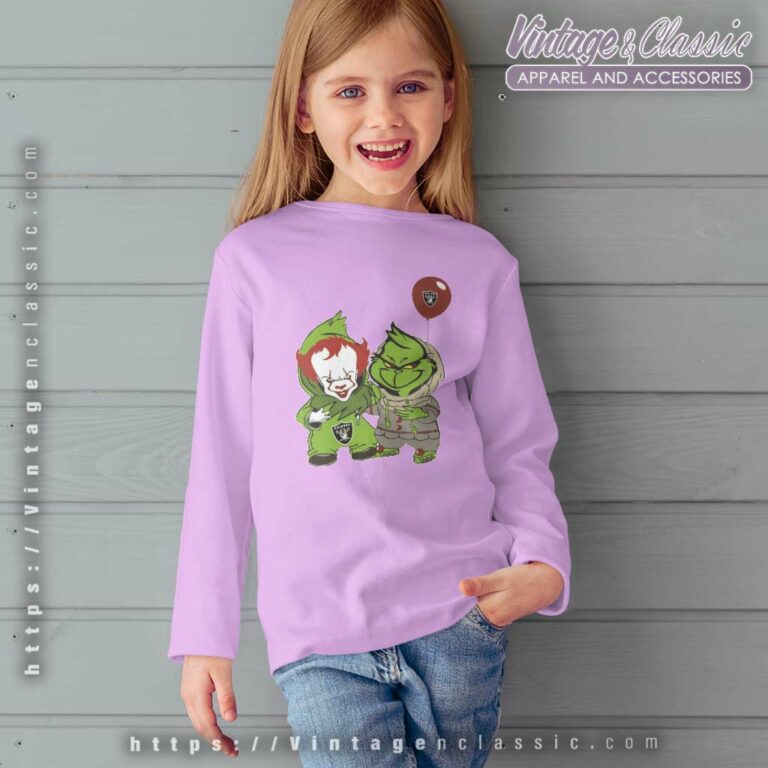 Georgie And Grinch Las Vegas Raiders Kids Long Sleeve Tee Georgie And Grinch Las Vegas Raiders Kids Long Sleeve Tee