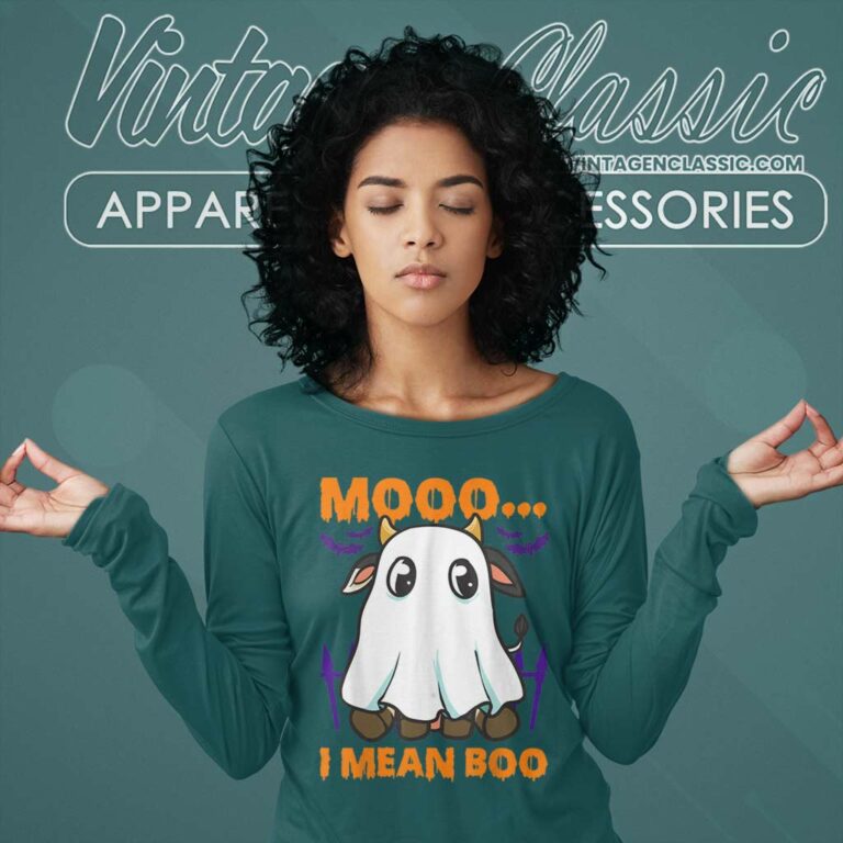 Ghost Cow Moo I Mean Boo Funny Halloween Cow Boo Long Sleeve Tee Ghost Cow Moo I Mean Boo Funny Halloween Cow Boo Long Sleeve Tee