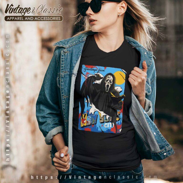 Ghostface greetings from NYC Vneck Ghost face Shirt Ghostface greetings from NYC Vneck Ghost face Shirt