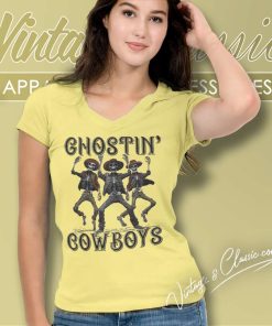 Ghostin Cowboys Halloween Skeleton V Neck TShirt