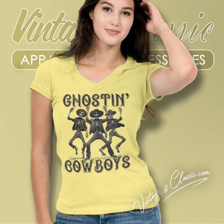 Ghostin Cowboys Halloween Skeleton V Neck TShirt Ghostin Cowboys Halloween Skeleton V Neck TShirt