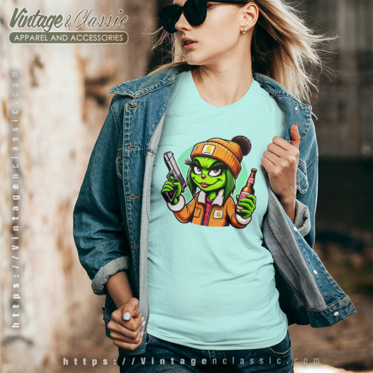 Girl Grinch Drinking Beer V Neck TShirt 1 Girl Grinch Drinking Beer V Neck TShirt 1