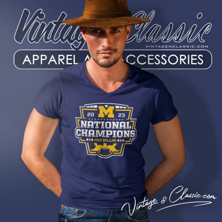 Go Blue Michigan Wolverines Cfp 2023 National Champions V Neck TShirt Go Blue Michigan Wolverines Cfp 2023 National Champions V Neck TShirt