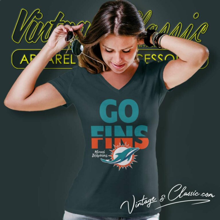 Go Fins Logo Miami Dolphins Logo V Neck TShirt Go Fins Logo Miami Dolphins Logo V Neck TShirt