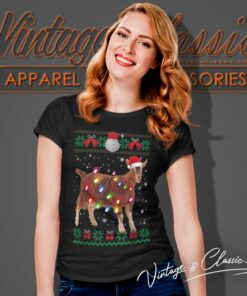 Goat Christmas Sweater Goat Christmas Tree Lights Women TShirt