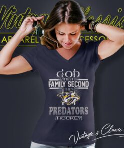 God First Family Second Then Nashville Predators Hockey V Neck TShirt