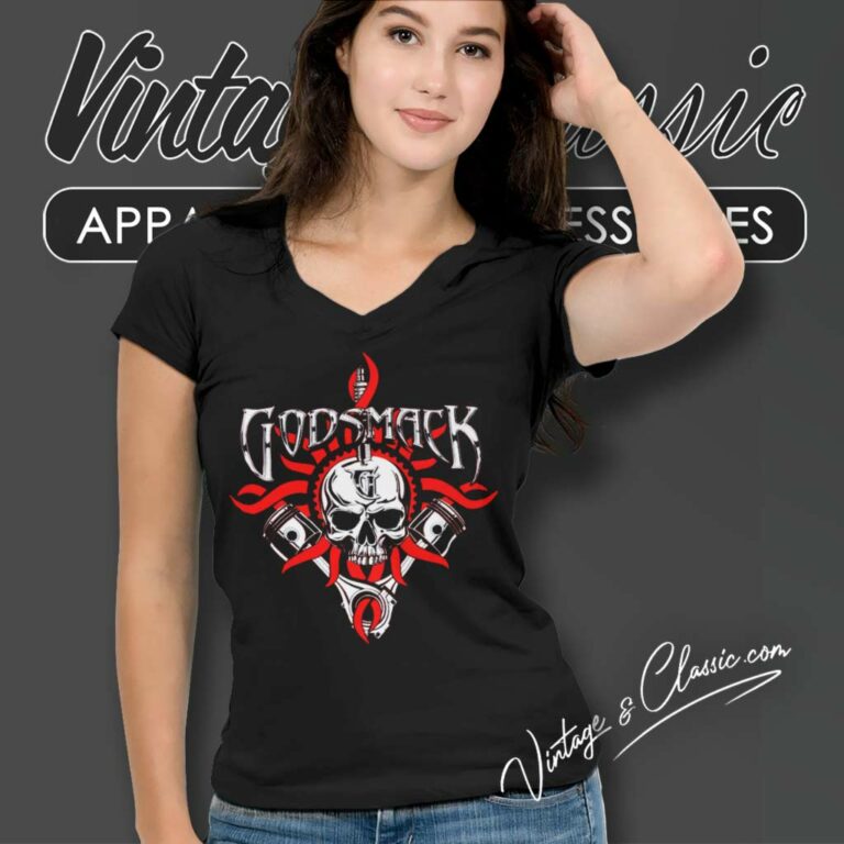 Godsmack Chrome Pistons V Neck TShirt Godsmack Chrome Pistons V Neck TShirt