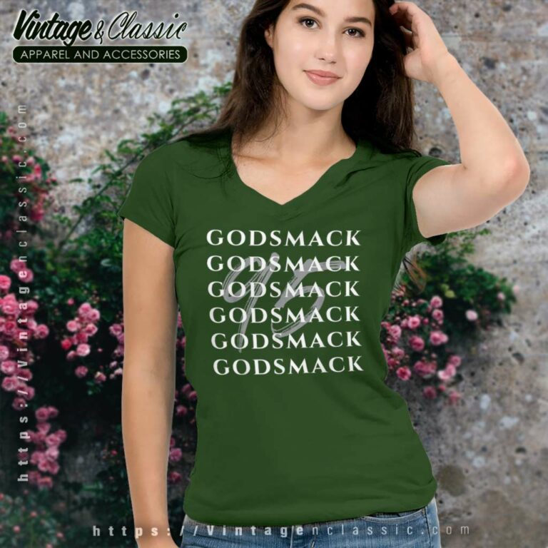 Godsmack Overlay Logo V Neck TShirt Godsmack Overlay Logo V Neck TShirt