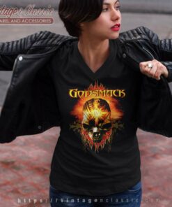Godsmack Skull Flame V Neck TShirt