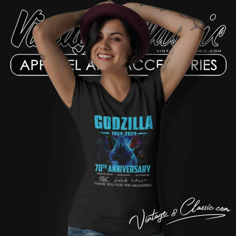 Godzilla 1954 2024 Anniversary Thank You For The Memories V Neck TShirt Godzilla 1954 2024 Anniversary Thank You For The Memories V Neck TShirt