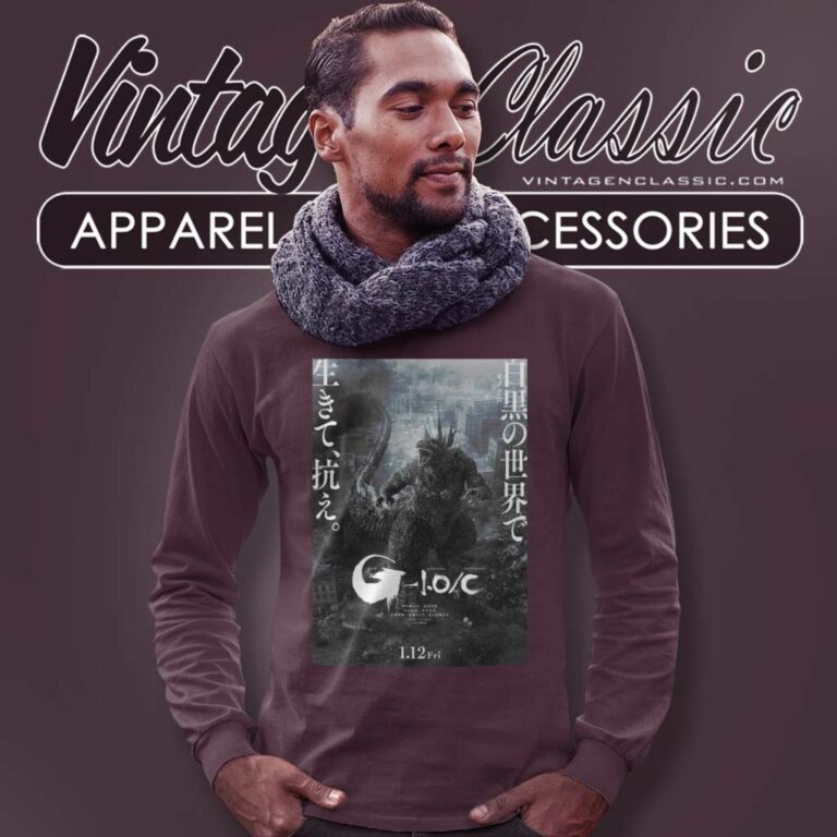 Godzilla Minus One Black And White Poster Long Sleeve Tee Godzilla Minus One Black And White Poster Long Sleeve Tee