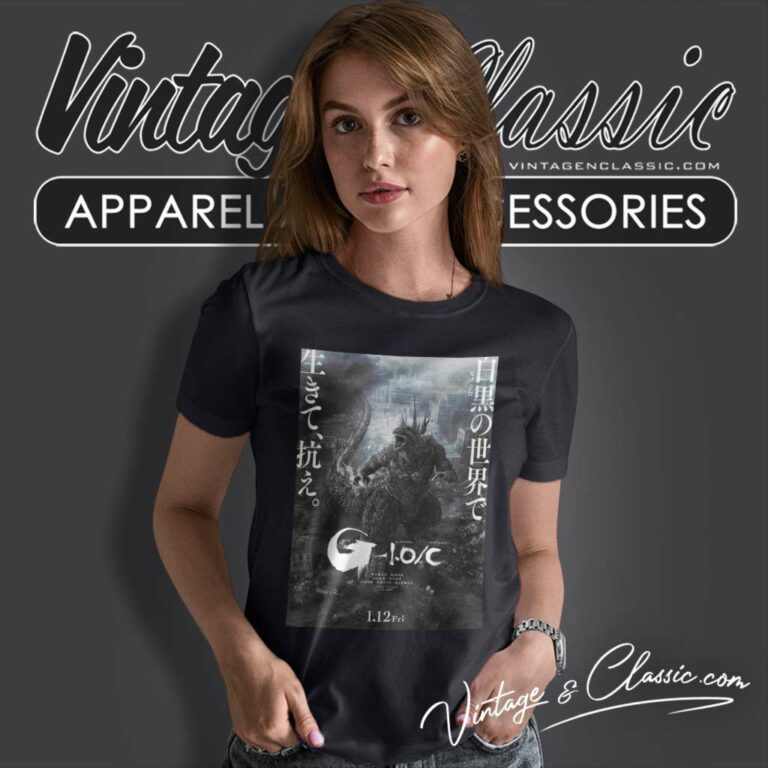 Godzilla Minus One Black And White Poster Women TShirt Godzilla Minus One Black And White Poster Women TShirt