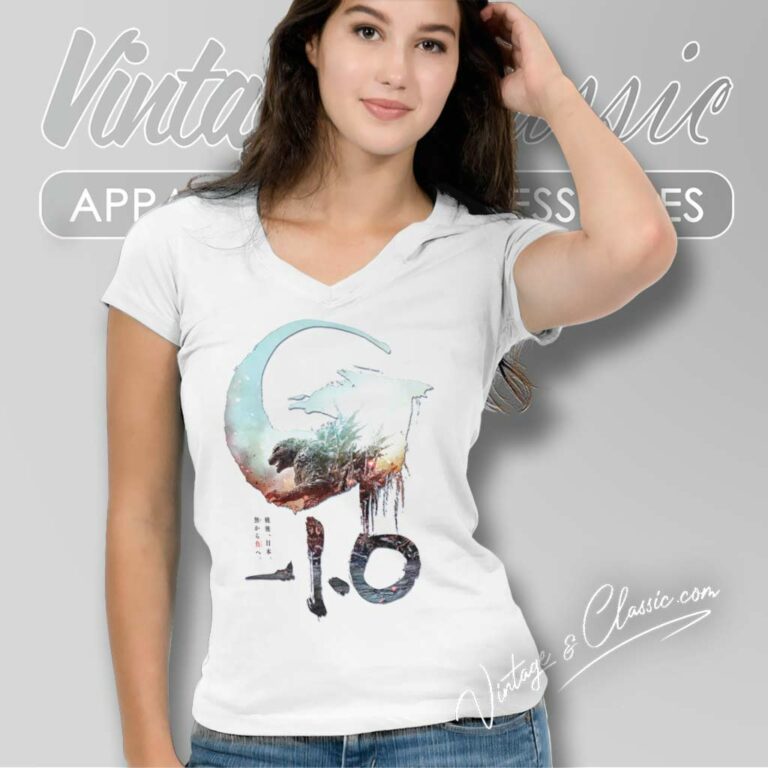 Godzilla Minus One Shirt Japanese Poster V Neck TShirt Godzilla Minus One Shirt Japanese Poster V Neck TShirt