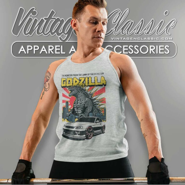 Godzilla Minus One Shirt Vintage Godzilla And Car Tank Top Racerback 1 Godzilla Minus One Shirt Vintage Godzilla And Car Tank Top Racerback 1