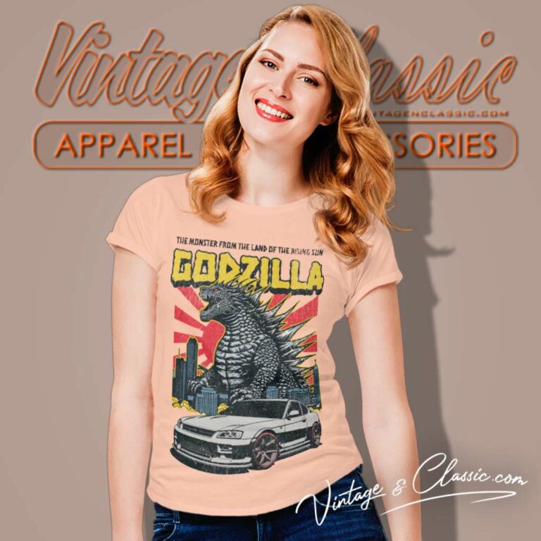 Godzilla Minus One Shirt Vintage Godzilla And Car Women TShirt 1 Godzilla Minus One Shirt Vintage Godzilla And Car Women TShirt 1