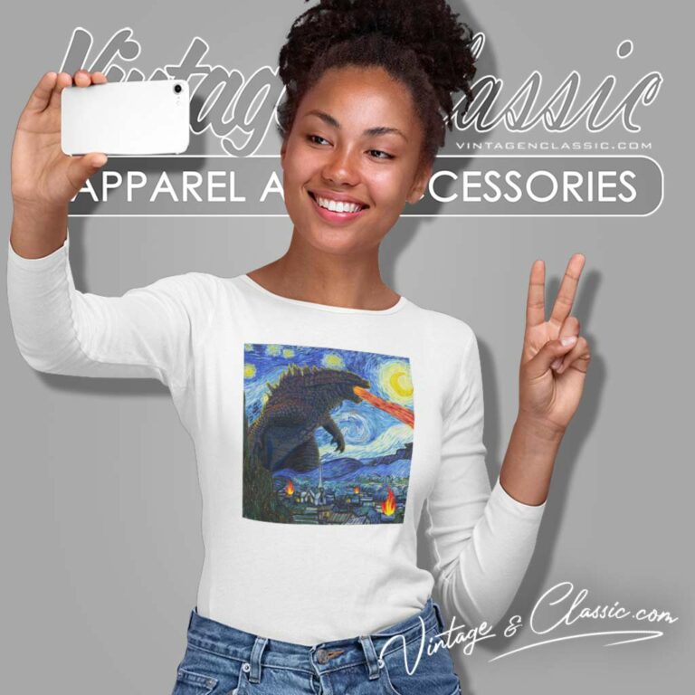 Godzilla Starry Night Vintage Long Sleeve Tee 1 Godzilla Starry Night Vintage Long Sleeve Tee 1