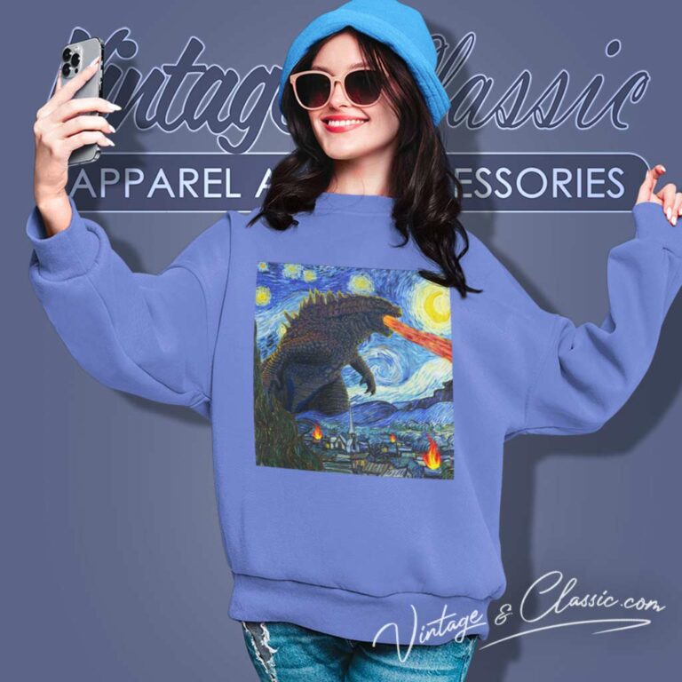 Godzilla Starry Night Vintage Sweatshirt 1 Godzilla Starry Night Vintage Sweatshirt 1