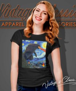 Godzilla Starry Night Vintage Women TShirt 1