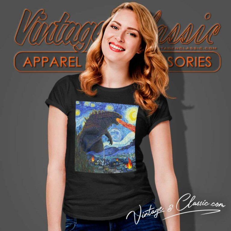Godzilla Starry Night Vintage Women TShirt 1 Godzilla Starry Night Vintage Women TShirt 1