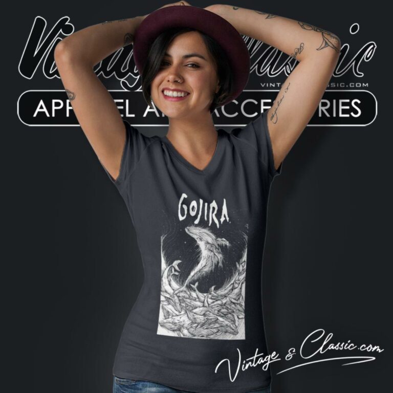 Gojira Woodblock Whales V Neck TShirt Gojira Woodblock Whales V Neck TShirt
