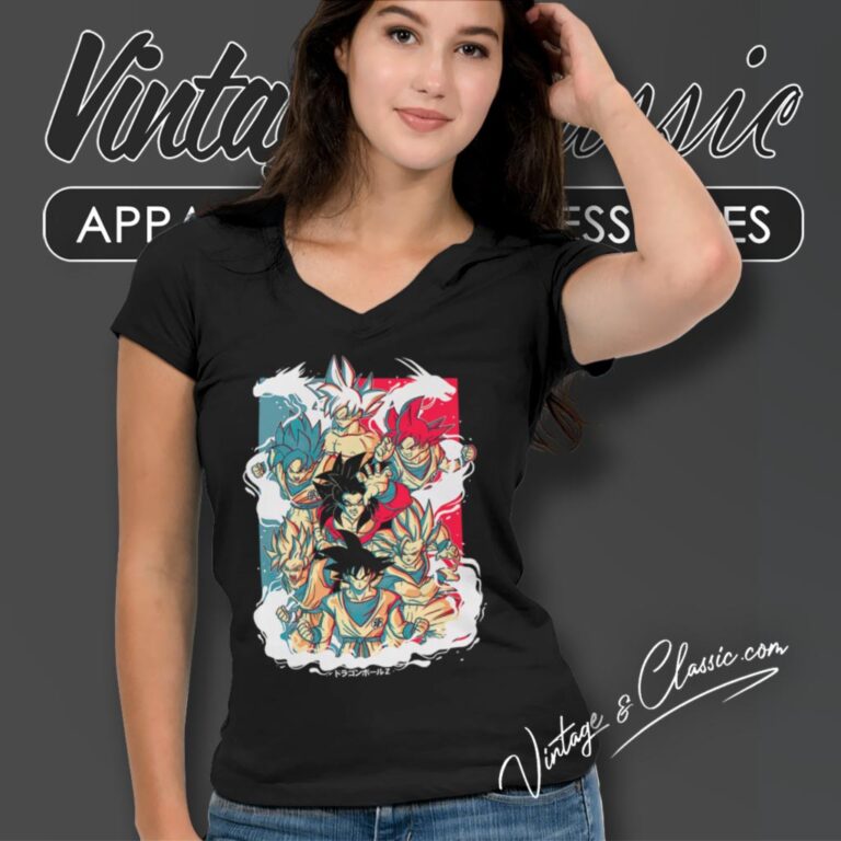 Goku Evolution Retro Art V Neck TShirt Goku Evolution Retro Art V Neck TShirt