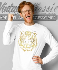 Gold Foil Tiger Face Purple And Gold Game Day Long Sleeve Tee