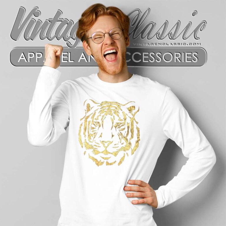 Gold Foil Tiger Face Purple And Gold Game Day Long Sleeve Tee Gold Foil Tiger Face Purple And Gold Game Day Long Sleeve Tee