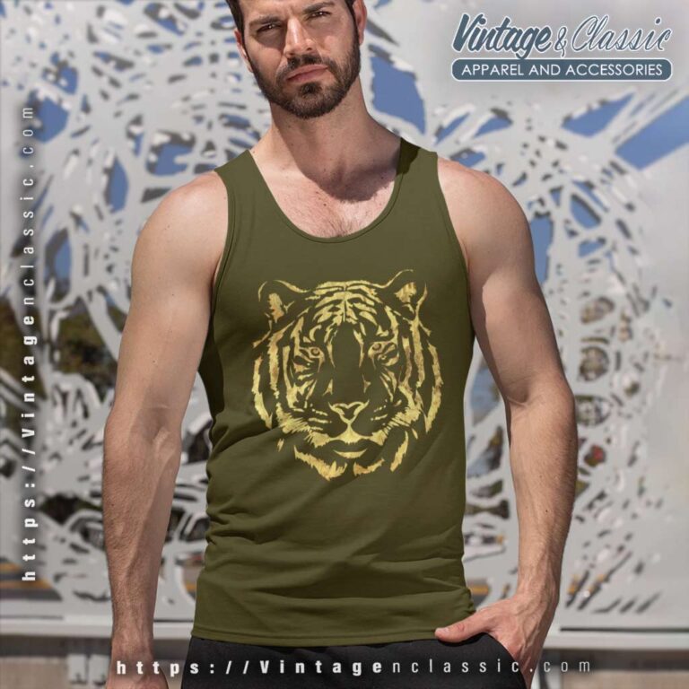 Gold Foil Tiger Face Purple And Gold Game Day Tank Top Racerback Gold Foil Tiger Face Purple And Gold Game Day Tank Top Racerback