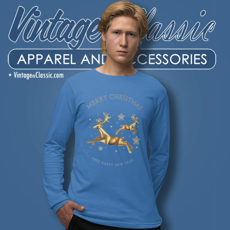 Golden Merry Christmas Happy New Year Long Sleeve Tee Golden Merry Christmas Happy New Year Long Sleeve Tee