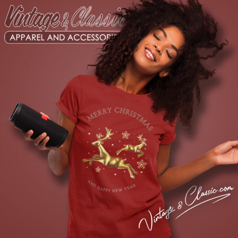 Golden Merry Christmas Happy New Year Women T Shirt Golden Merry Christmas Happy New Year Women T Shirt