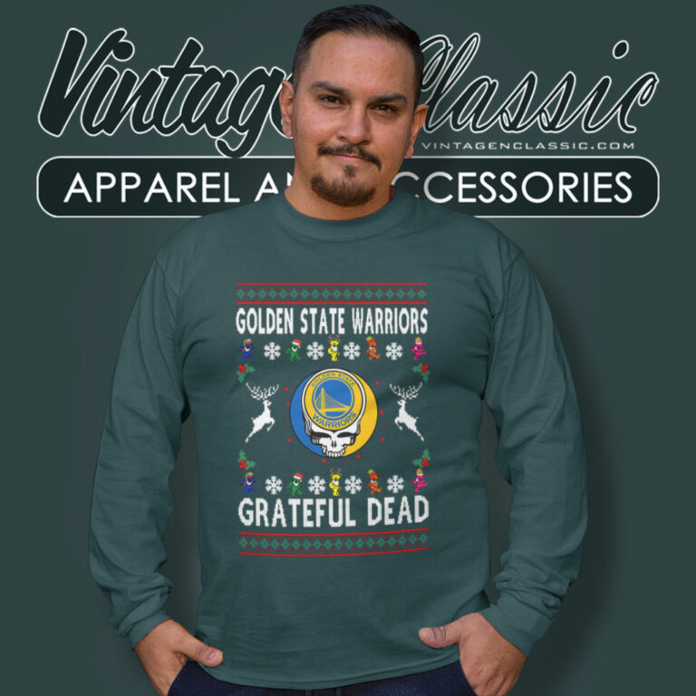 Golden State Warriors Grateful Dead Ugly Christmas Long Sleeve Tee Golden State Warriors Grateful Dead Ugly Christmas Long Sleeve Tee