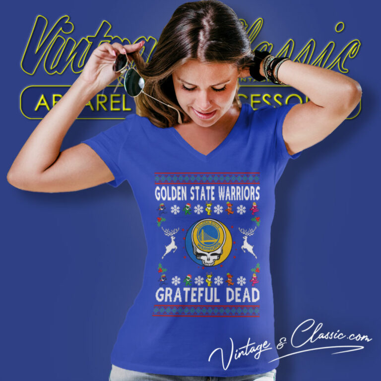 Golden State Warriors Grateful Dead Ugly Christmas V Neck TShirt Golden State Warriors Grateful Dead Ugly Christmas V Neck TShirt
