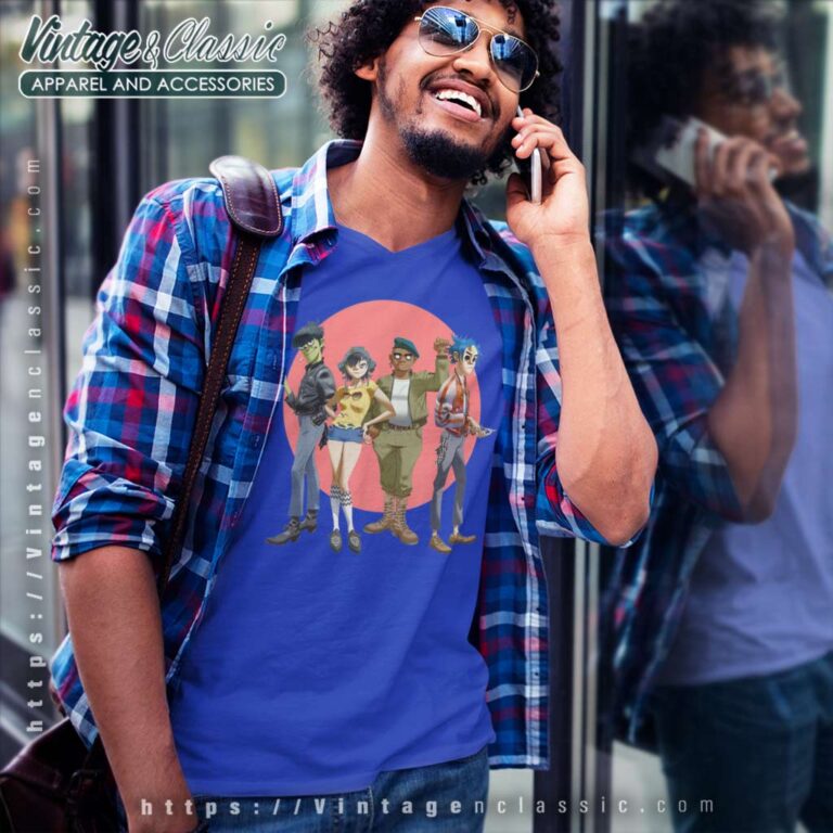 Gorillaz Group Circle Rise V Neck TShirt Gorillaz Group Circle Rise V Neck TShirt