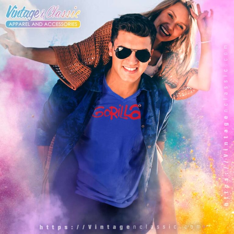 Gorillaz Paint Brush Red Logo V Neck TShirt Gorillaz Paint Brush Red Logo V Neck TShirt