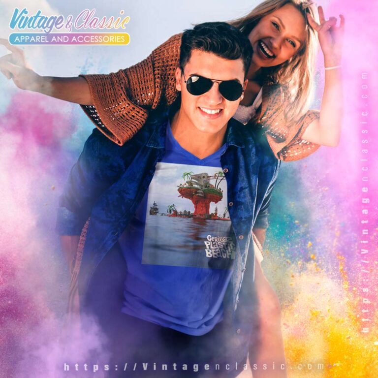 Gorillaz Plastic Beach Lp Cover V Neck TShirt Gorillaz Plastic Beach Lp Cover V Neck TShirt