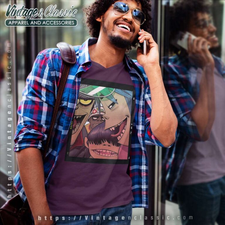 Gorillaz Polaroid Slide V Neck TShirt Gorillaz Polaroid Slide V Neck TShirt